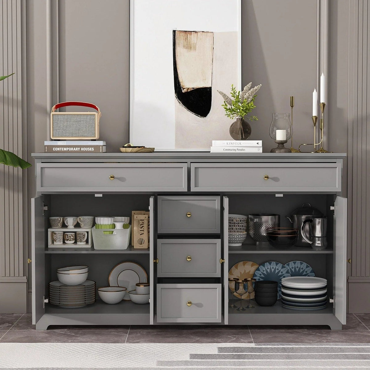59.1Buffet bahut blanc laqué moderne contemporain du milieu du siècle