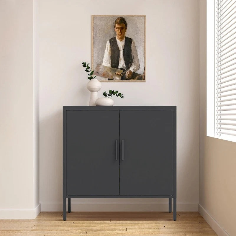 Armoire de rangement métallique avec 2 portes et 2 étagères réglables, armoire de rangement de garage verrouillable en acier, armoire de classement en métal