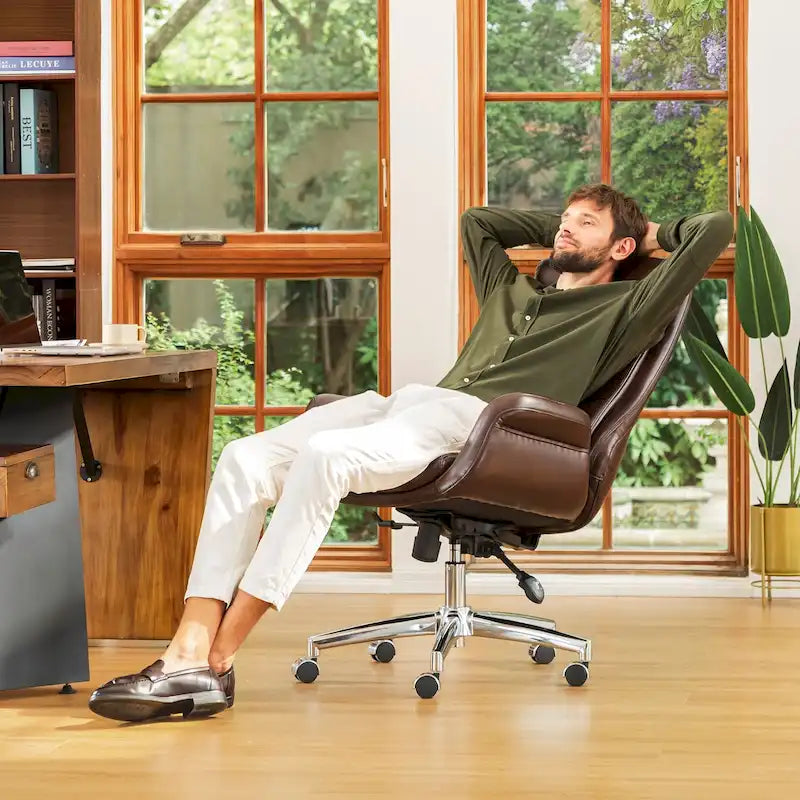 Fauteuil de bureau pivotant réglable en similicuir Glitzhome Mid-century 48 pouces