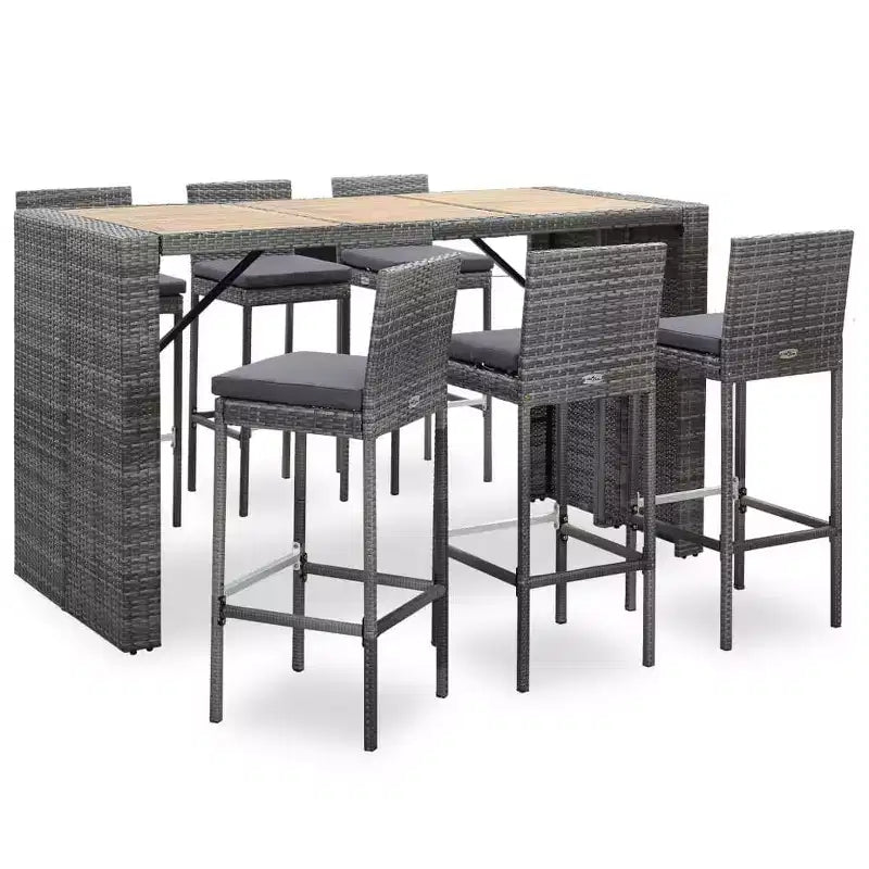 vidaXL Ensemble de bar de jardin 7 pièces Table et chaises de bar d'extérieur en résine tressée noir
