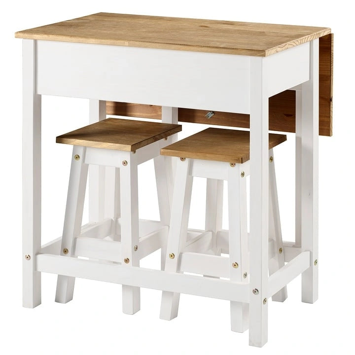 Ensemble de salle à manger 3 pièces avec table à abattants en pin massif