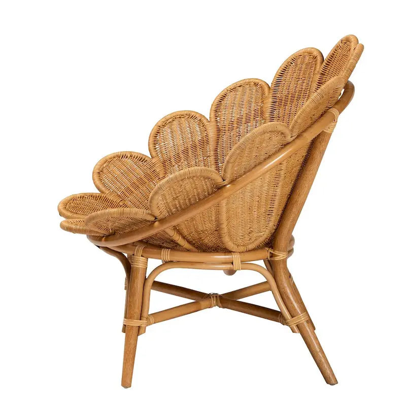 Fauteuil d'appoint en rotin couleur miel style bohème à motif floral Blossom