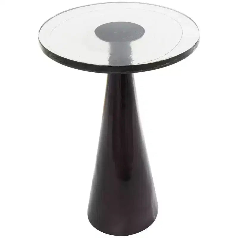 Table d'appoint cône géométrique en aluminium avec plateau en verre texturé 24 po