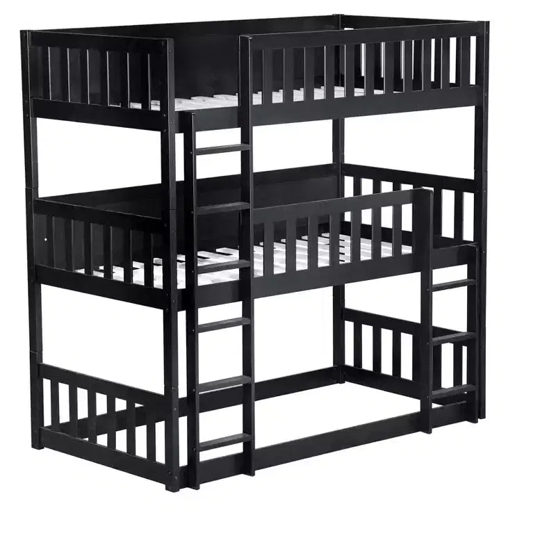 Lit superposé triple pour enfants, lit superposé trois places détachable avec échelle et barrière de sécurité, se sépare en 3 lits