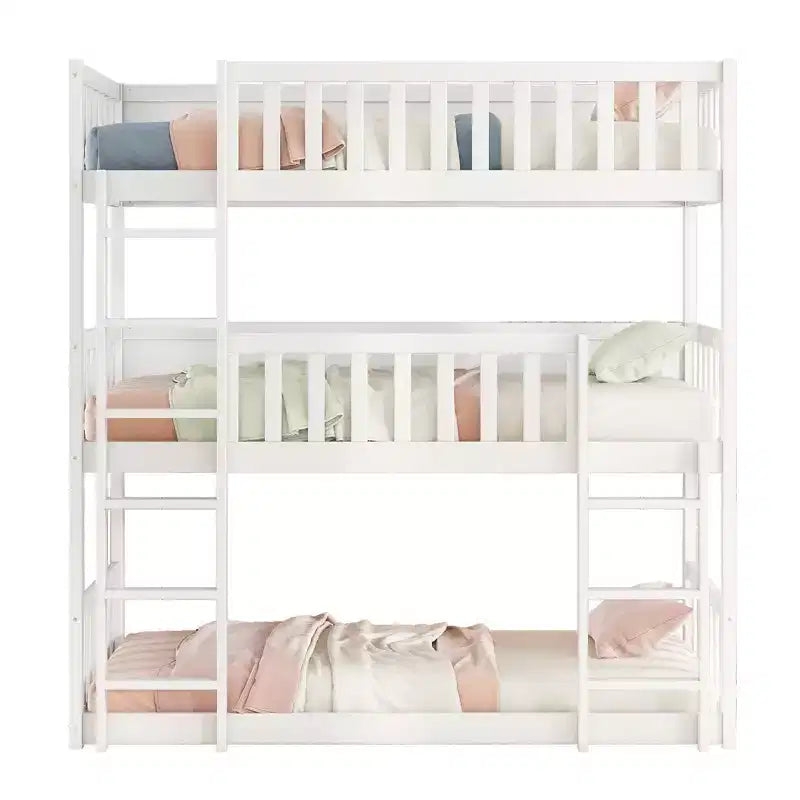 Lit superposé triple pour enfants, lit superposé trois places détachable avec échelle et barrière de sécurité, se sépare en 3 lits