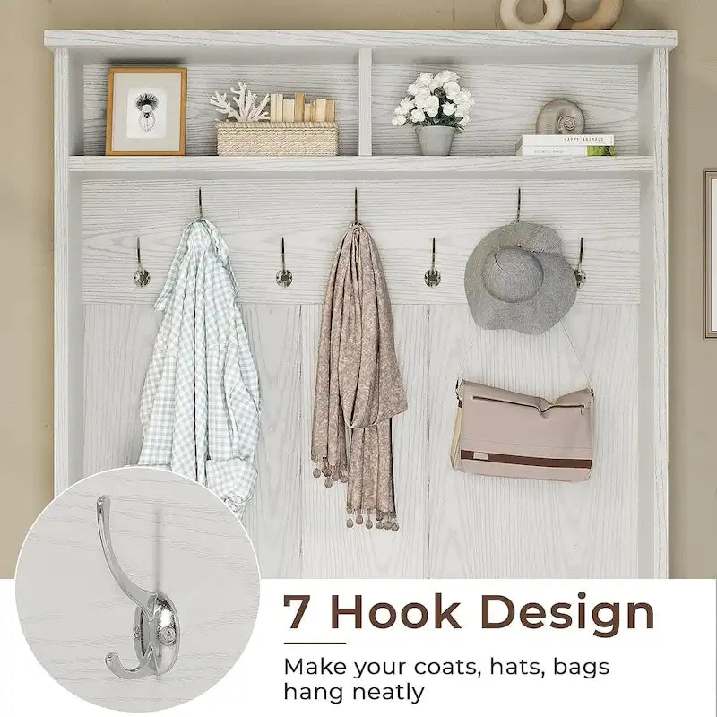 Banc de rangement d'entrée 3-en-1 avec porte-manteau