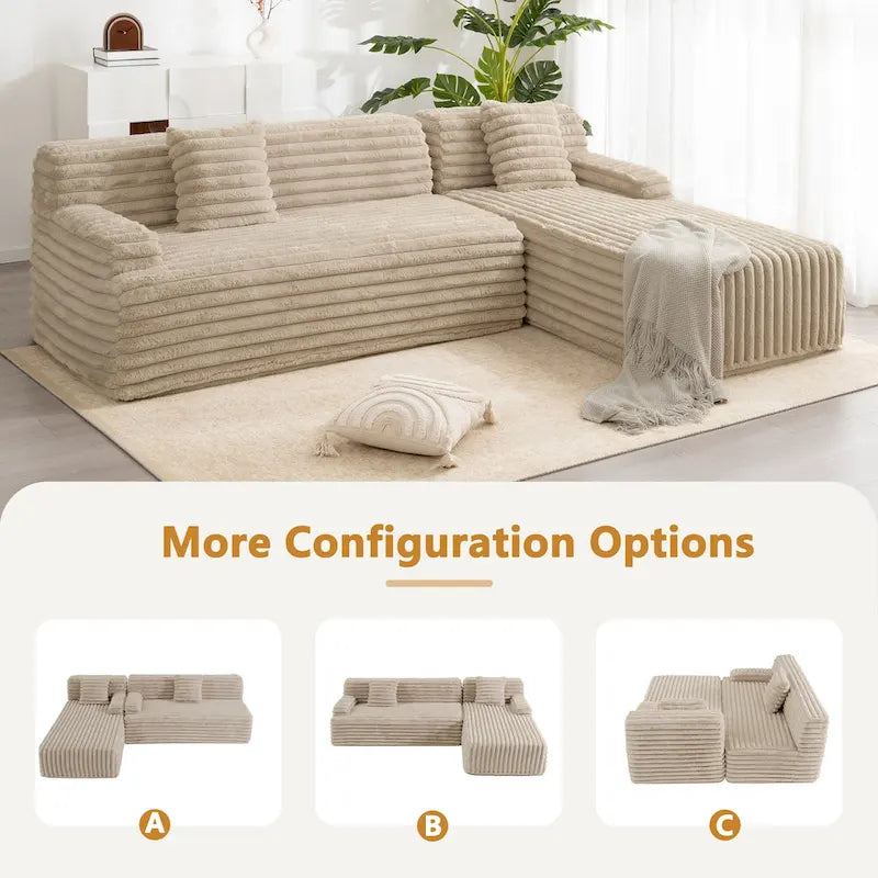 Canapé d’angle Cloud, canapé moderne rembourré avec 2 coussins décoratifs, canapé modulable combiné, canapé d’angle modulable en L