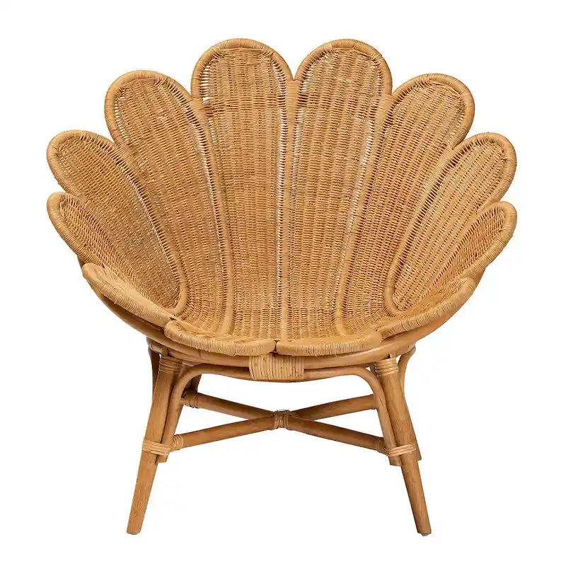 Fauteuil d'appoint en rotin couleur miel style bohème à motif floral Blossom