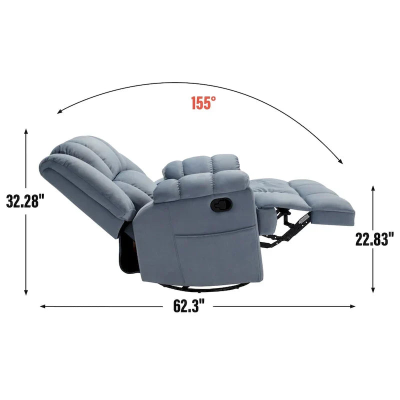 Fauteuil inclinable pivotant et à bascule en tissu Lazy Boy, grand fauteuil berçant manuel rembourré à l’excès avec accoudoirs à coussinet et dossier rembourré