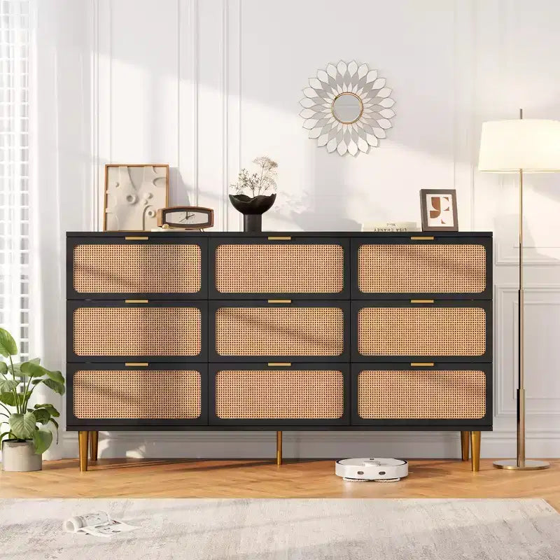 Commode en rotin pour la chambre, meubles à tiroirs grande capacité pour le rangement, adaptés au salon, à l'entrée et à la chambre d'enfant.