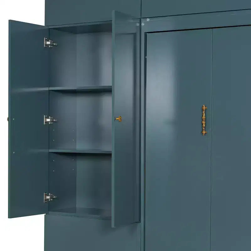 Lit escamotable Queen size avec canapé et armoire, Lit mural Queen en bois avec étagères, Lit escamotable pour chambre d'amis ou bureau
