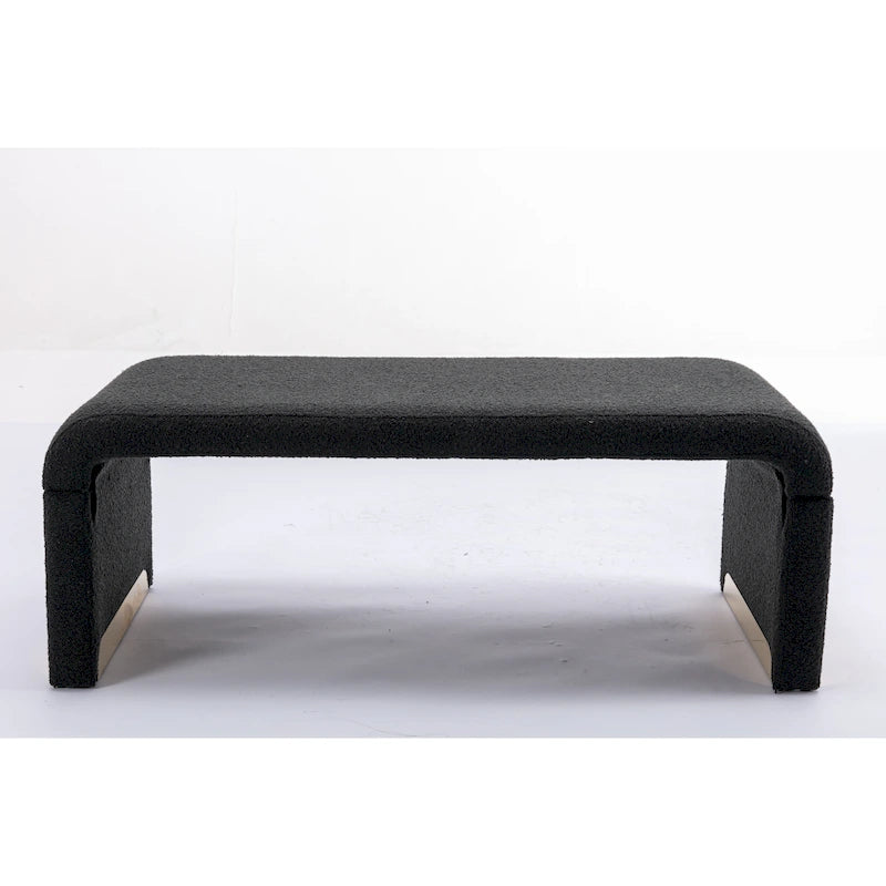 Banquette de chambre à coucher moderne en tissu bouclette, pouf et repose-pieds avec pieds en métal doré