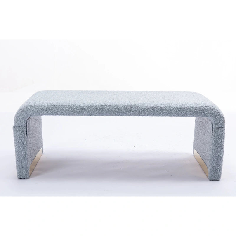 Banquette de chambre à coucher moderne en tissu bouclette, pouf et repose-pieds avec pieds en métal doré