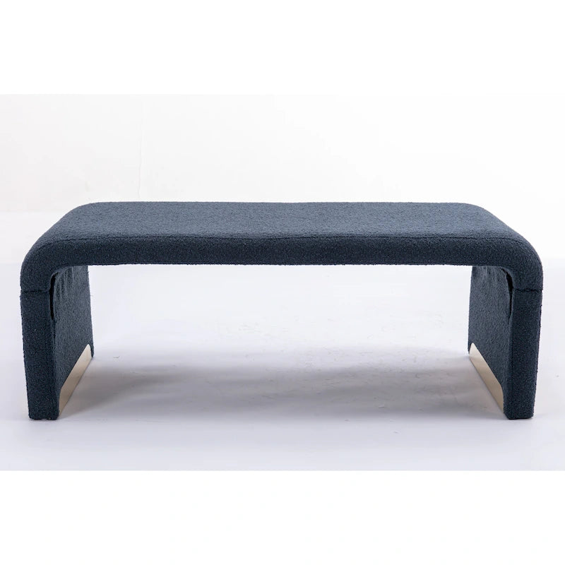 Banquette de chambre à coucher moderne en tissu bouclette, pouf et repose-pieds avec pieds en métal doré