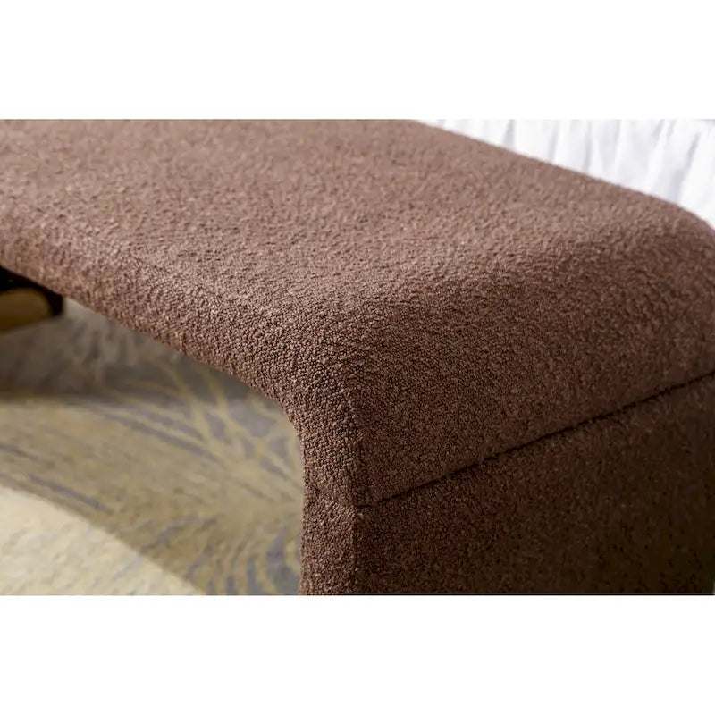 Banquette de chambre à coucher moderne en tissu bouclette, pouf et repose-pieds avec pieds en métal doré