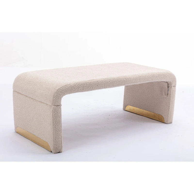 Banquette de chambre à coucher moderne en tissu bouclette, pouf et repose-pieds avec pieds en métal doré