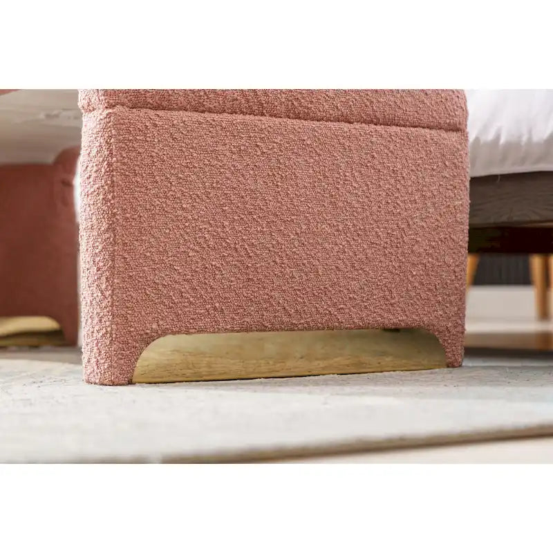 Banquette de chambre à coucher moderne en tissu bouclette, pouf et repose-pieds avec pieds en métal doré