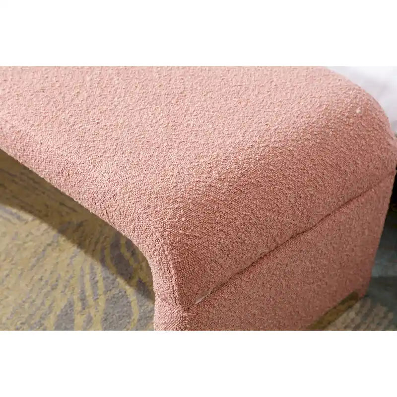 Banquette de chambre à coucher moderne en tissu bouclette, pouf et repose-pieds avec pieds en métal doré