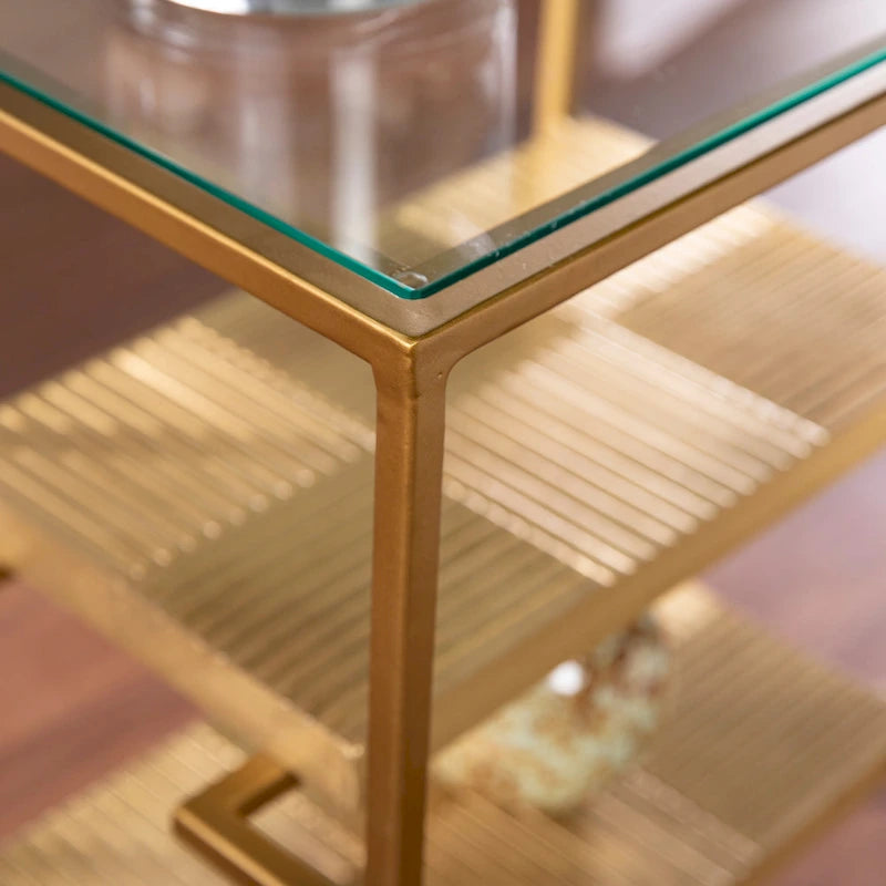 Table d'appoint en verre avec étagères, Laiton