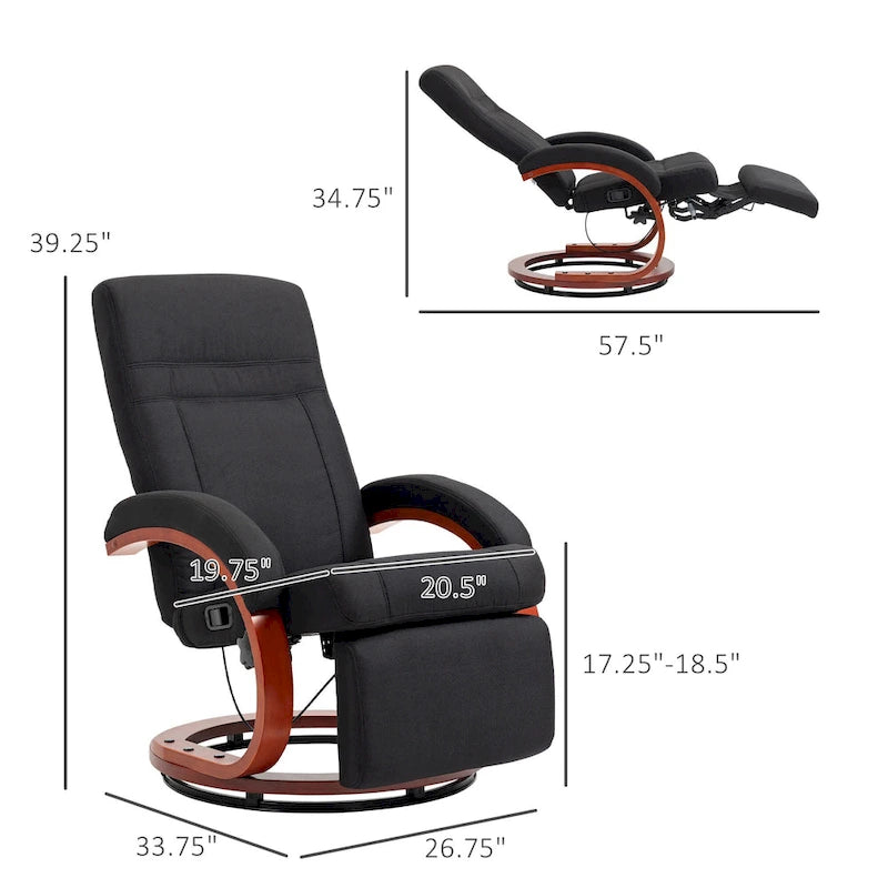 Fauteuil inclinable manuel pour adultes, fauteuil inclinable pivotant réglable avec repose-pieds