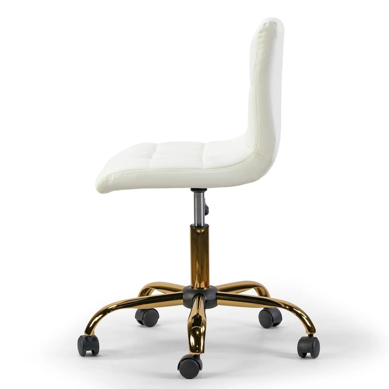 Fauteuil de bureau pivotant réglable en hauteur crème avec base de roulettes dorées