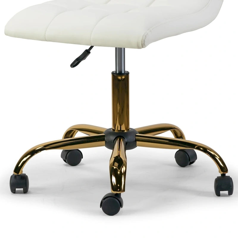 Fauteuil de bureau pivotant réglable en hauteur crème avec base de roulettes dorées