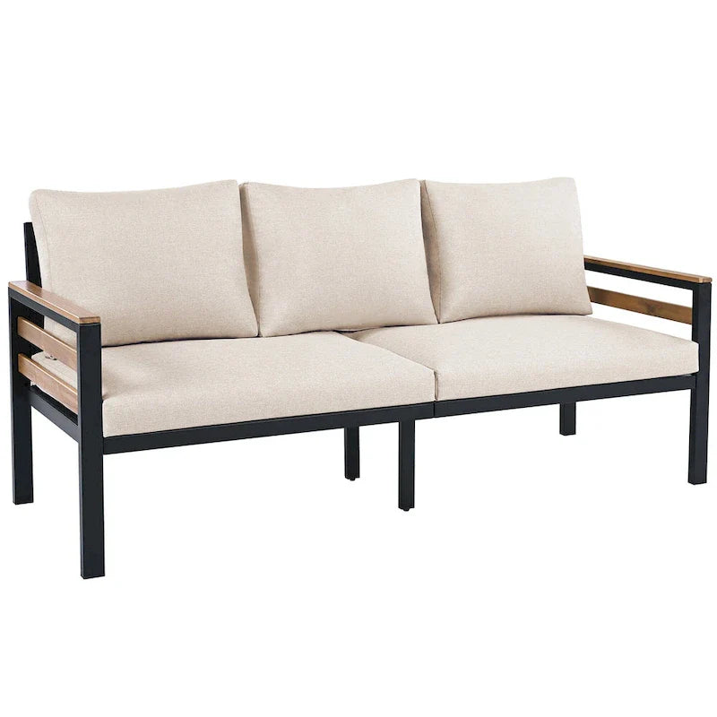 Ensemble de canapé d’extérieur 4 pièces pour 5 personnes avec table basse en bois massif et coussins amovibles