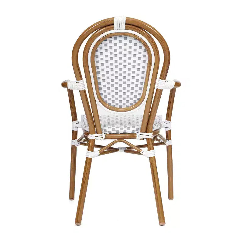 Lot de 4 chaises bistrot Lourdes Thonet empilables avec accoudoirs, en rotin PE et cadre en aluminium, pour l'intérieur et l'extérieur, de la marque Flash Furniture