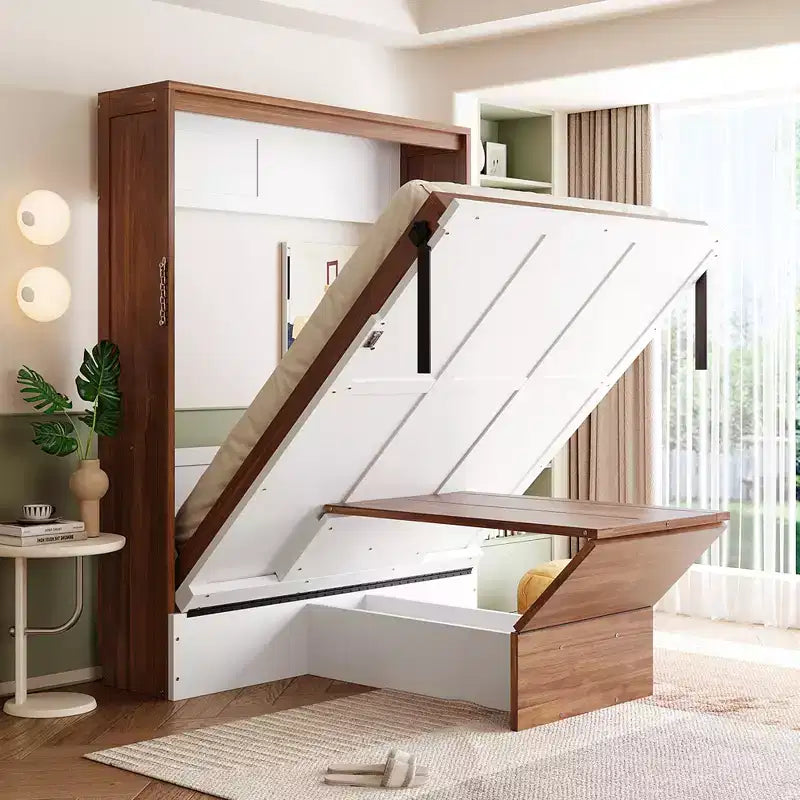 Lit escamotable pleine grandeur, lit mural en bois pleine armoire avec bureau pliable, lit mural pliant pour chambre d'amis/bureau