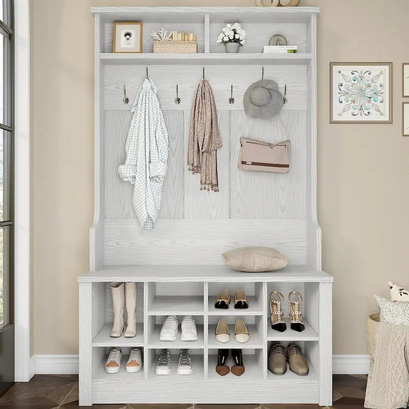 Banc de rangement d'entrée 3-en-1 avec porte-manteau