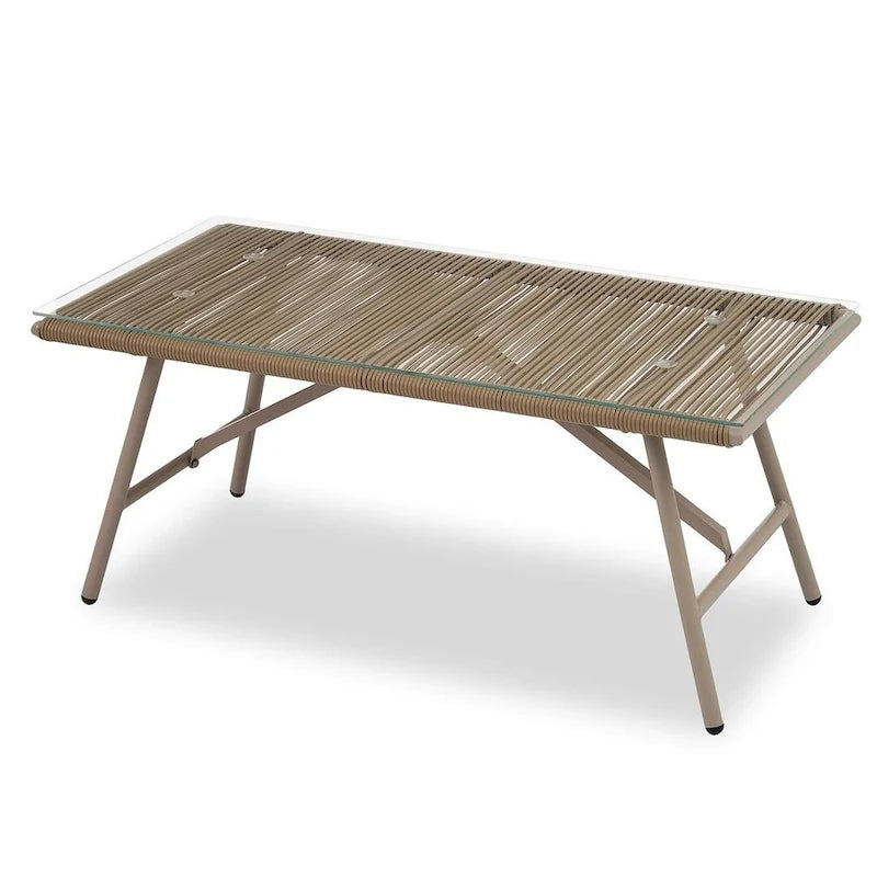 Salon de jardin 4 pièces en corde pour 4 personnes avec coussins et table en verre