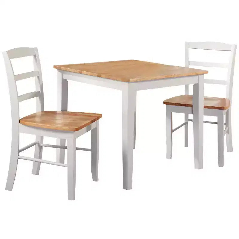 Ensemble table à manger 3 pièces avec 2 chaises à dossier à barreaux, blanc/naturel – International Concepts : bois massif, carrée, non extensible