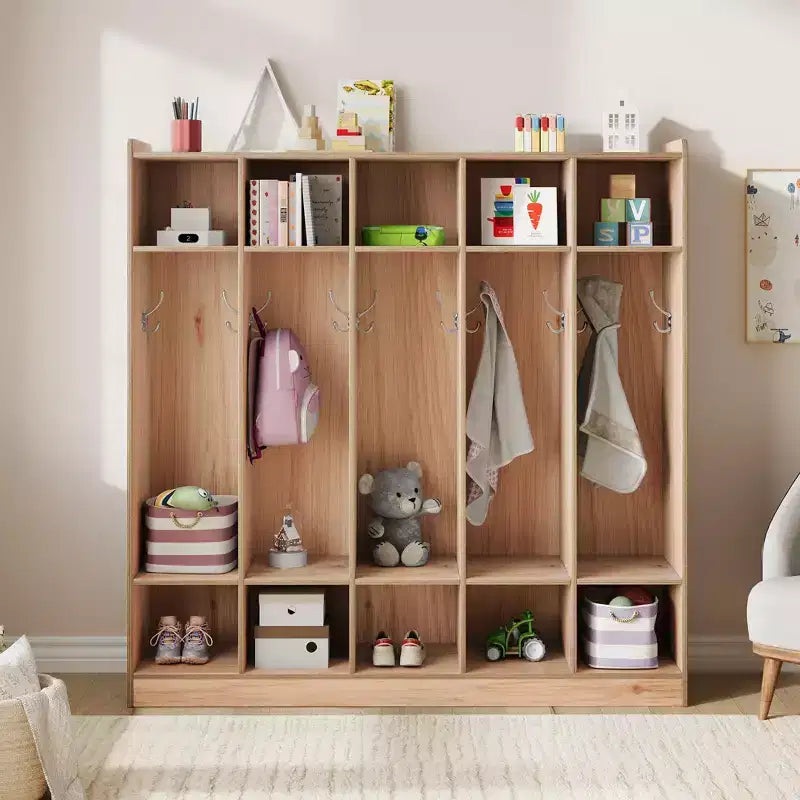 Vestiaire de classe 5 sections avec 10 casiers, organisateur de rangement avec 10 crochets pour la maison, l'école, la crèche, la maternelle