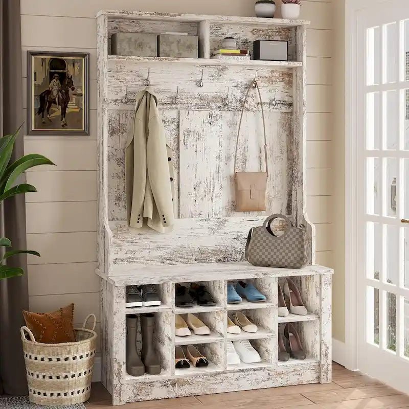 Banc de rangement d'entrée 3-en-1 avec porte-manteau