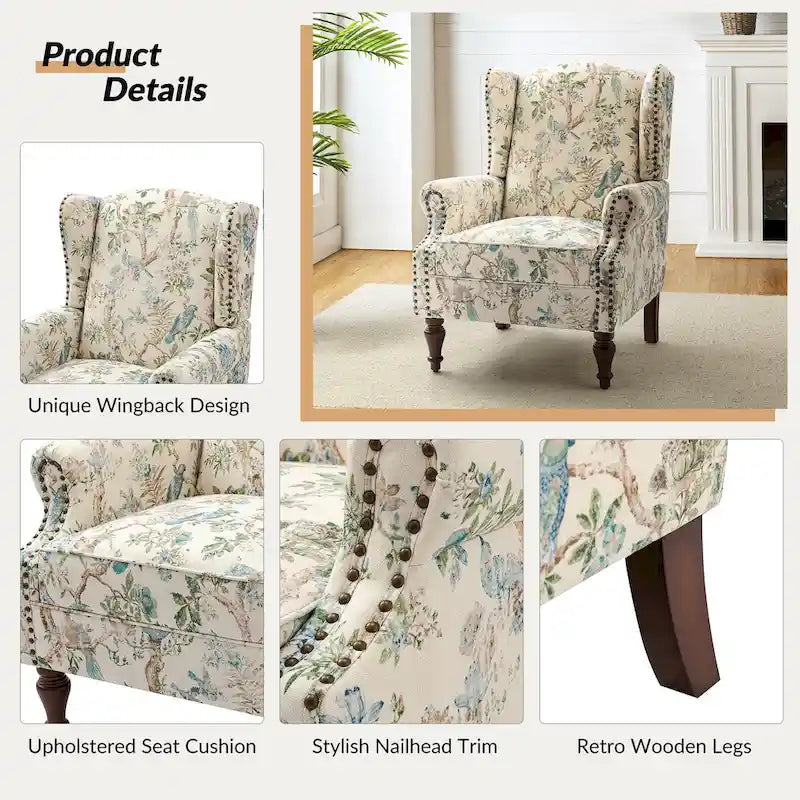 Fauteuil traditionnel à oreilles Gott avec pieds en bois massif par HULALA HOME