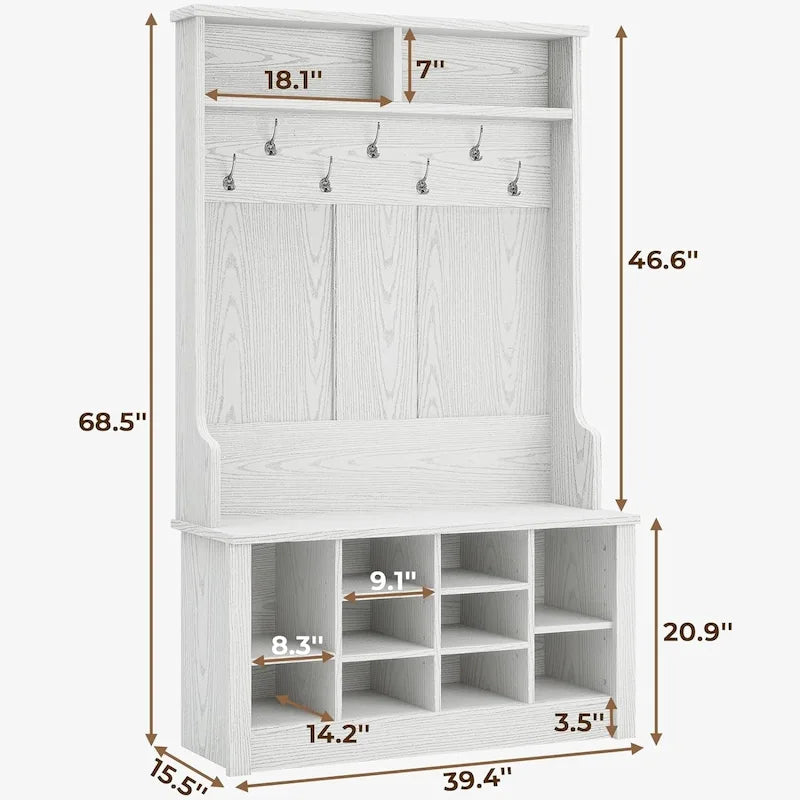 Banc de rangement d'entrée 3-en-1 avec porte-manteau
