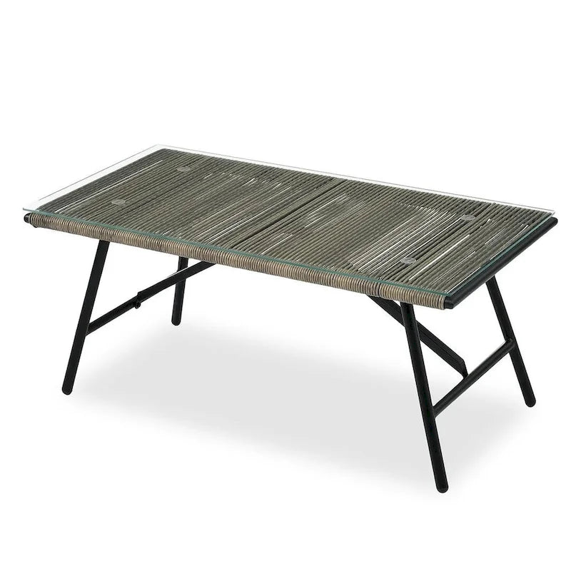 Salon de jardin 4 pièces en corde pour 4 personnes avec coussins et table en verre
