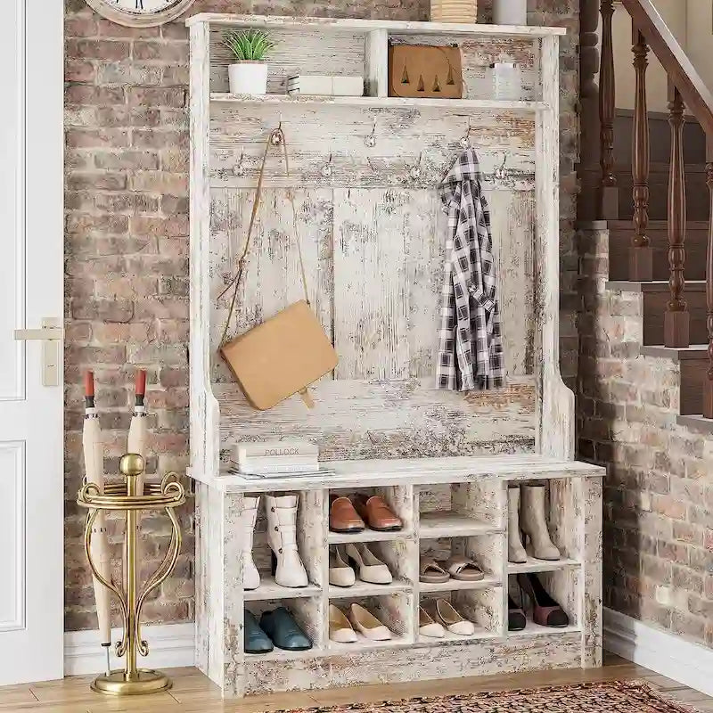 Banc de rangement d'entrée 3-en-1 avec porte-manteau
