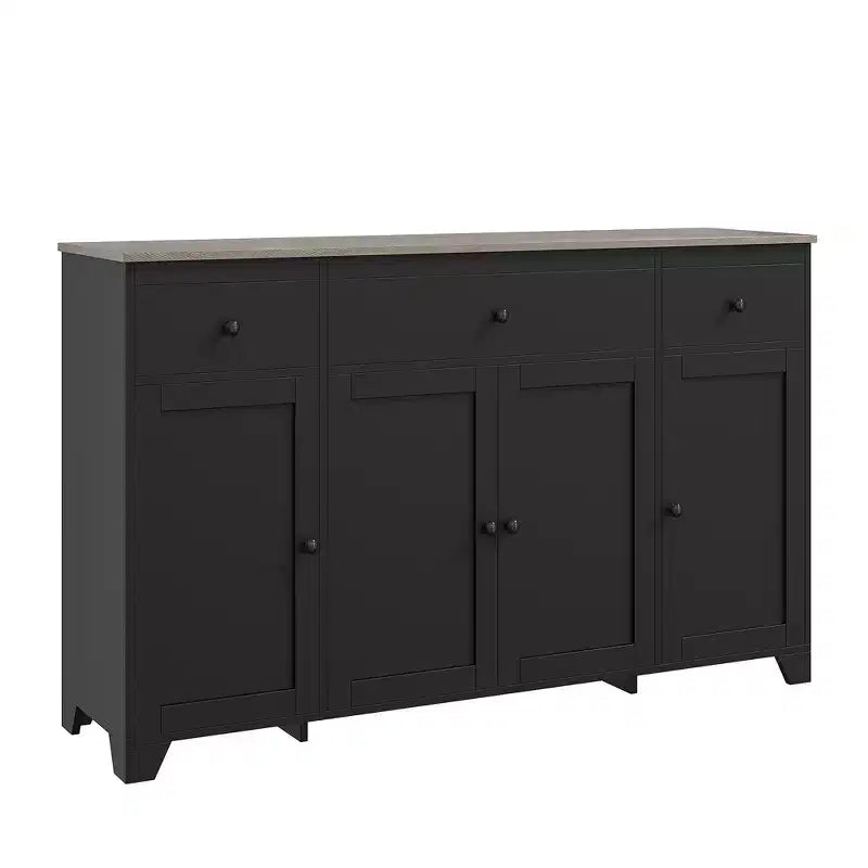 Buffet de cuisine de 55" avec 3 tiroirs et 4 portes, étagère réglable, meuble de rangement pour salle à manger et salon