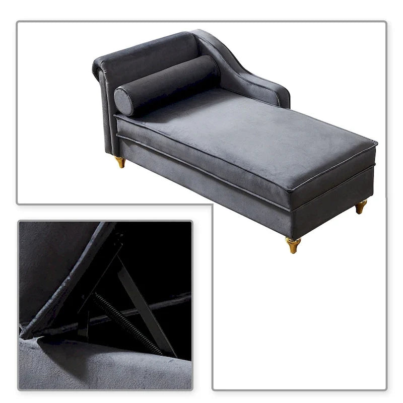 Fauteuil méridienne de rangement élégant français en velours avec coussin