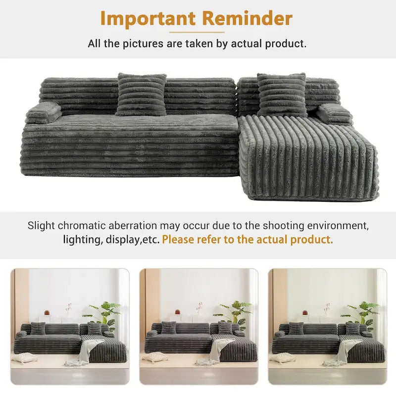 Canapé d’angle Cloud, canapé moderne rembourré avec 2 coussins décoratifs, canapé modulable combiné, canapé d’angle modulable en L
