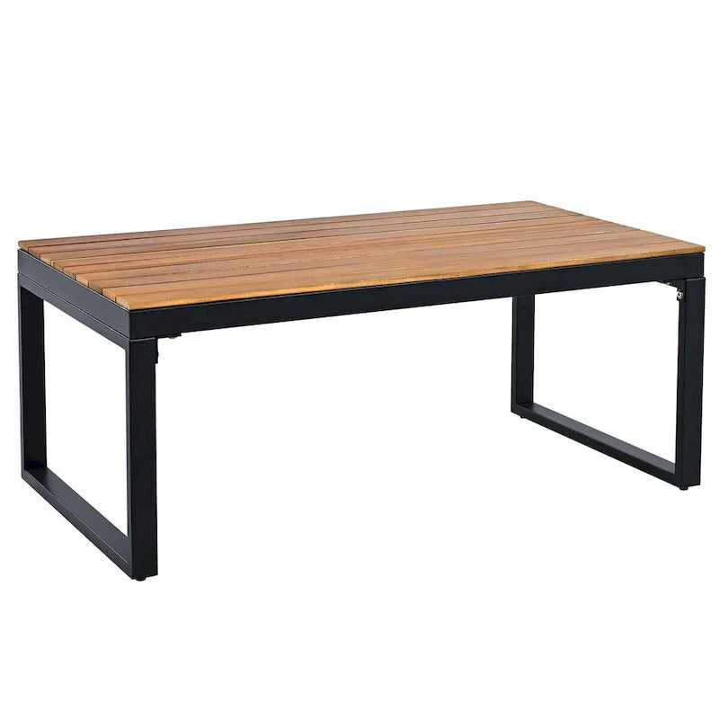 Ensemble de canapé d’extérieur 4 pièces pour 5 personnes avec table basse en bois massif et coussins amovibles