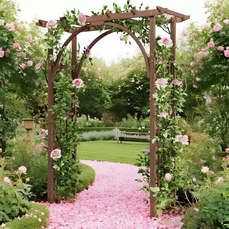 Treillis de jardin arqué en bois robuste 85 - Pergola extérieure pour plantes grimpantes, mariages/terrasse/pelouse/cour, montage facile
