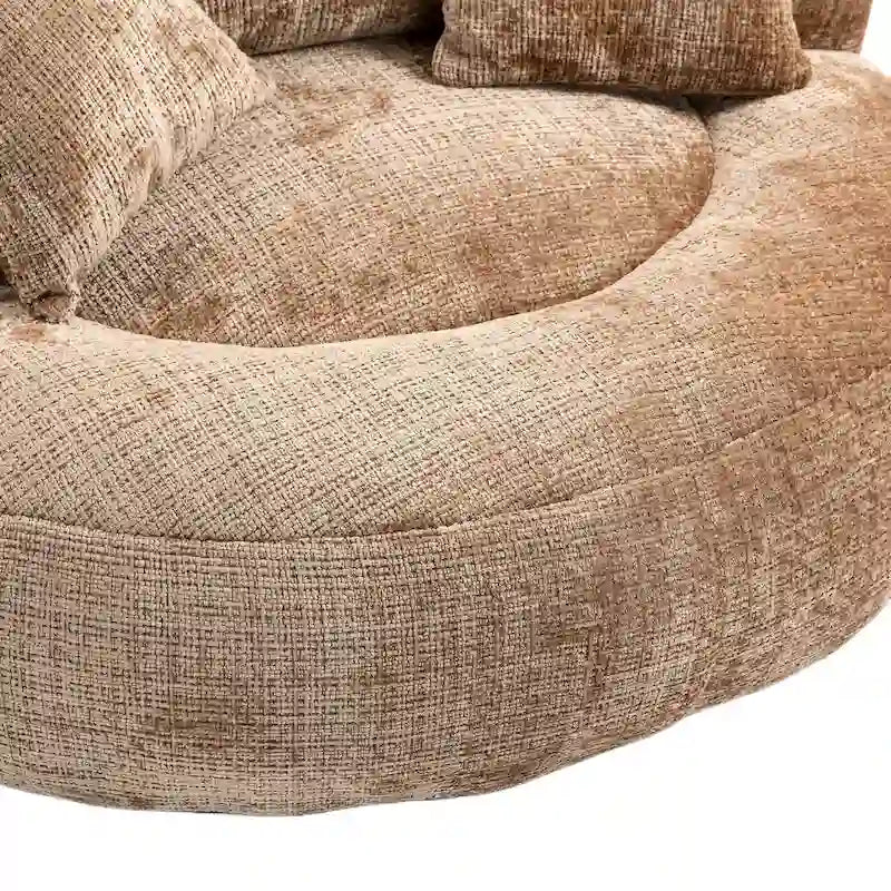 Fauteuil d'appoint rond surdimensionné avec haut dossier enveloppant, revêtement en chenille et 3 coussins