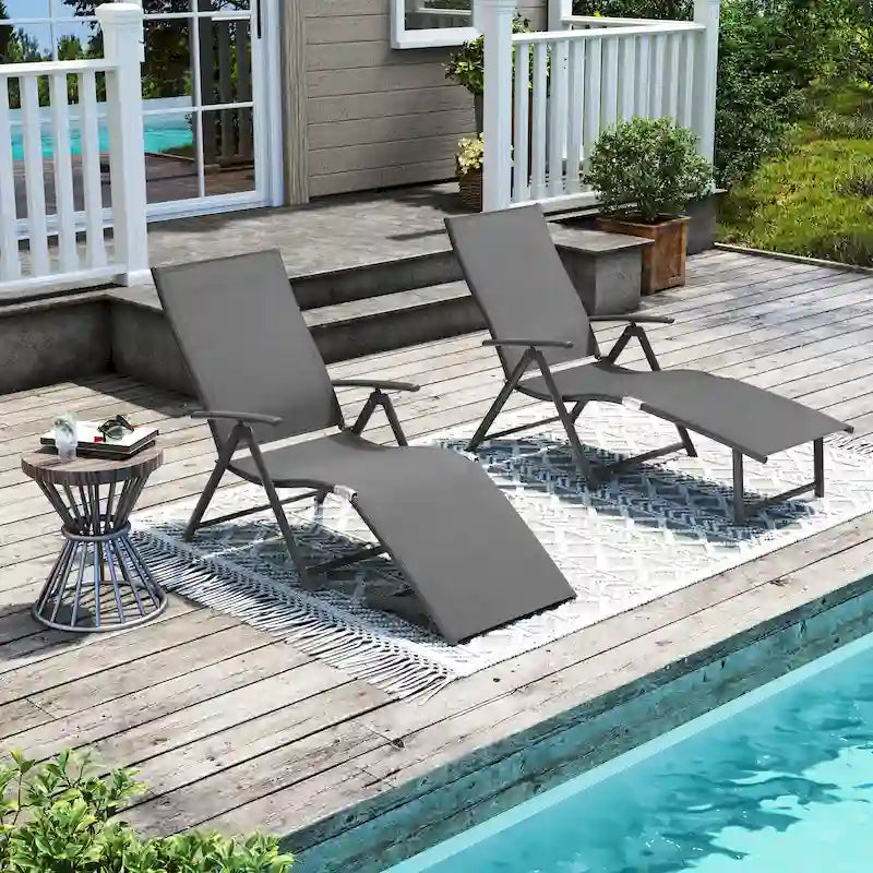 Pellebant Lot de 2 chaises longues de patio réglables en aluminium – N/A