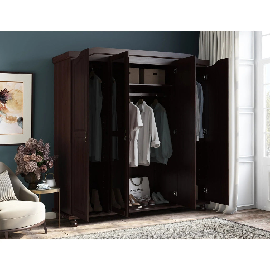 Armoire-penderie Kyle à 4 portes en bois massif 100 % Palace Imports, avec portes en bois massif ou miroir