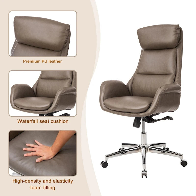 Fauteuil de bureau pivotant réglable en similicuir Glitzhome Mid-century 48 pouces