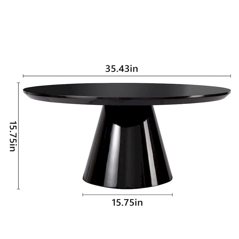 Table basse conique moderne pour salon, finition haute brillance, diamètre de 35,4 po, noire ou blanche