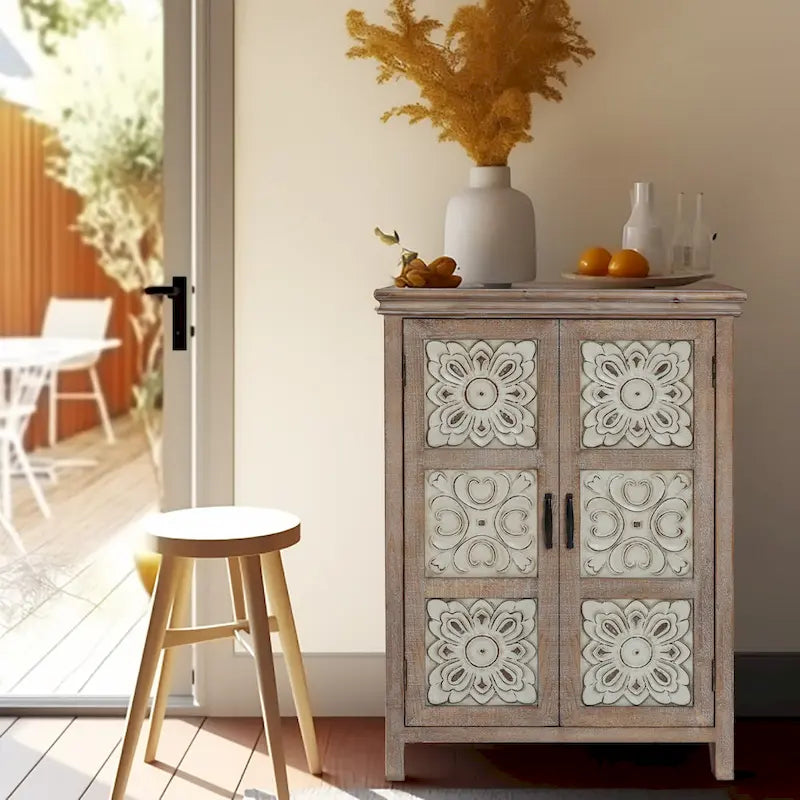 Armoire de rangement en bois à 2 portes de style campagnard, 95 cm (H) x 70 cm (l) x 33,6 cm (P)