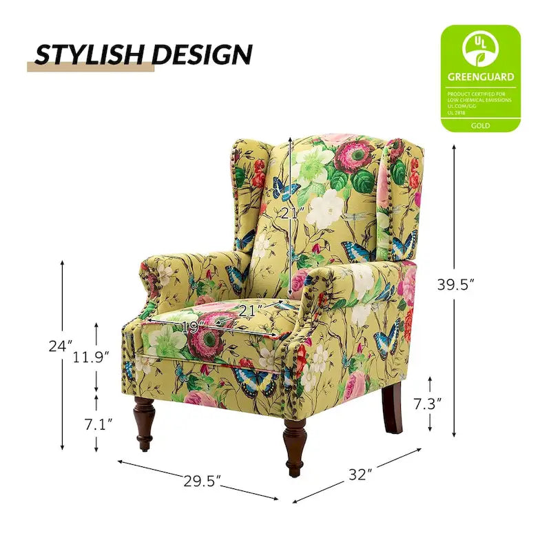 Fauteuil traditionnel à oreilles Gott avec pieds en bois massif par HULALA HOME
